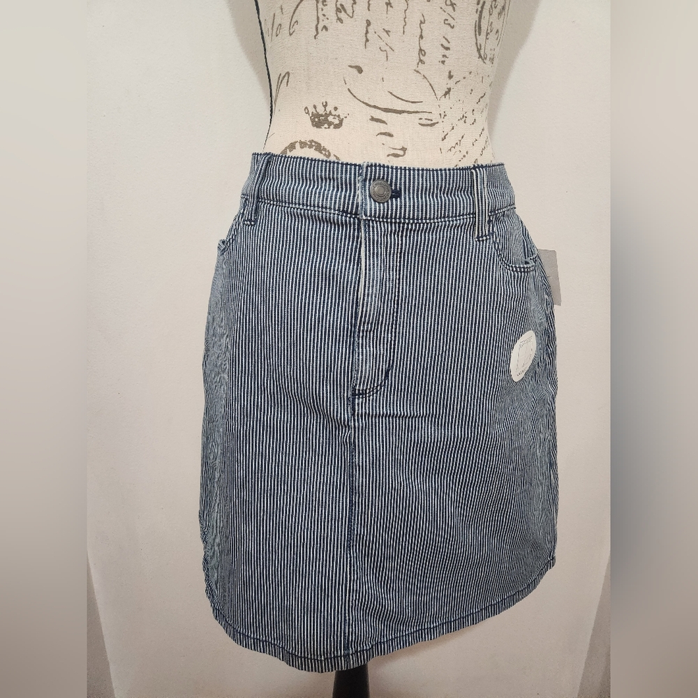 NWT Croft&Barrow Mid-Rise Jean Skort in Blue/White Stripes w/ Pockets. Size 14.